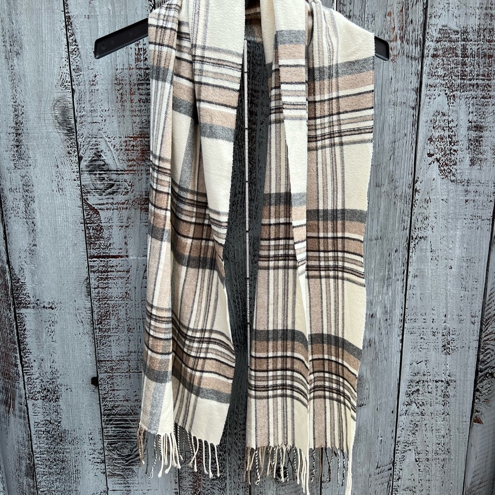 V. FRAAS Vintage Tartan Plaid Cashmink German Scarf Classic NEUTRAL Christmas